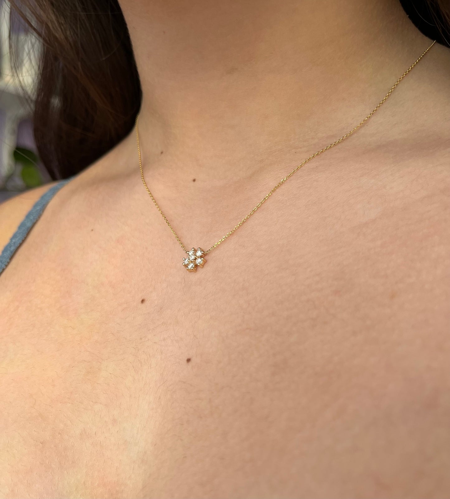 14k Gold Diamond Flower Necklace