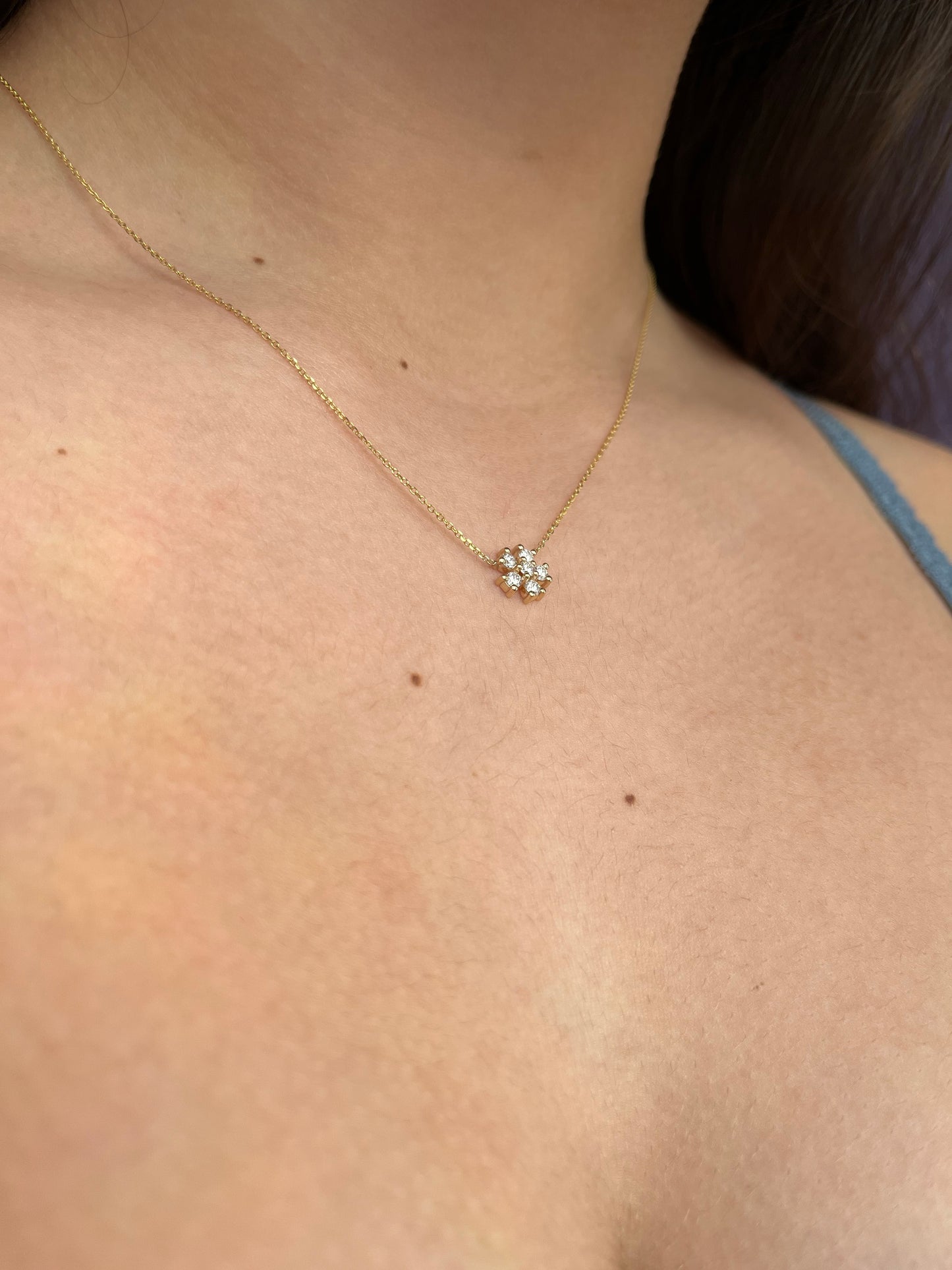 14k Gold Diamond Flower Necklace