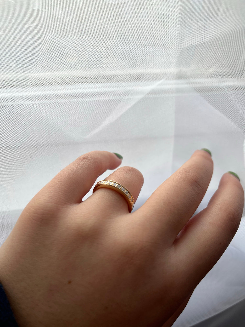 14K Gold Millgrain Diamond Wedding Band