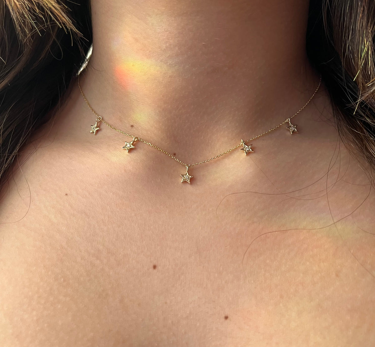 14k Gold Diamond Five Star Necklace
