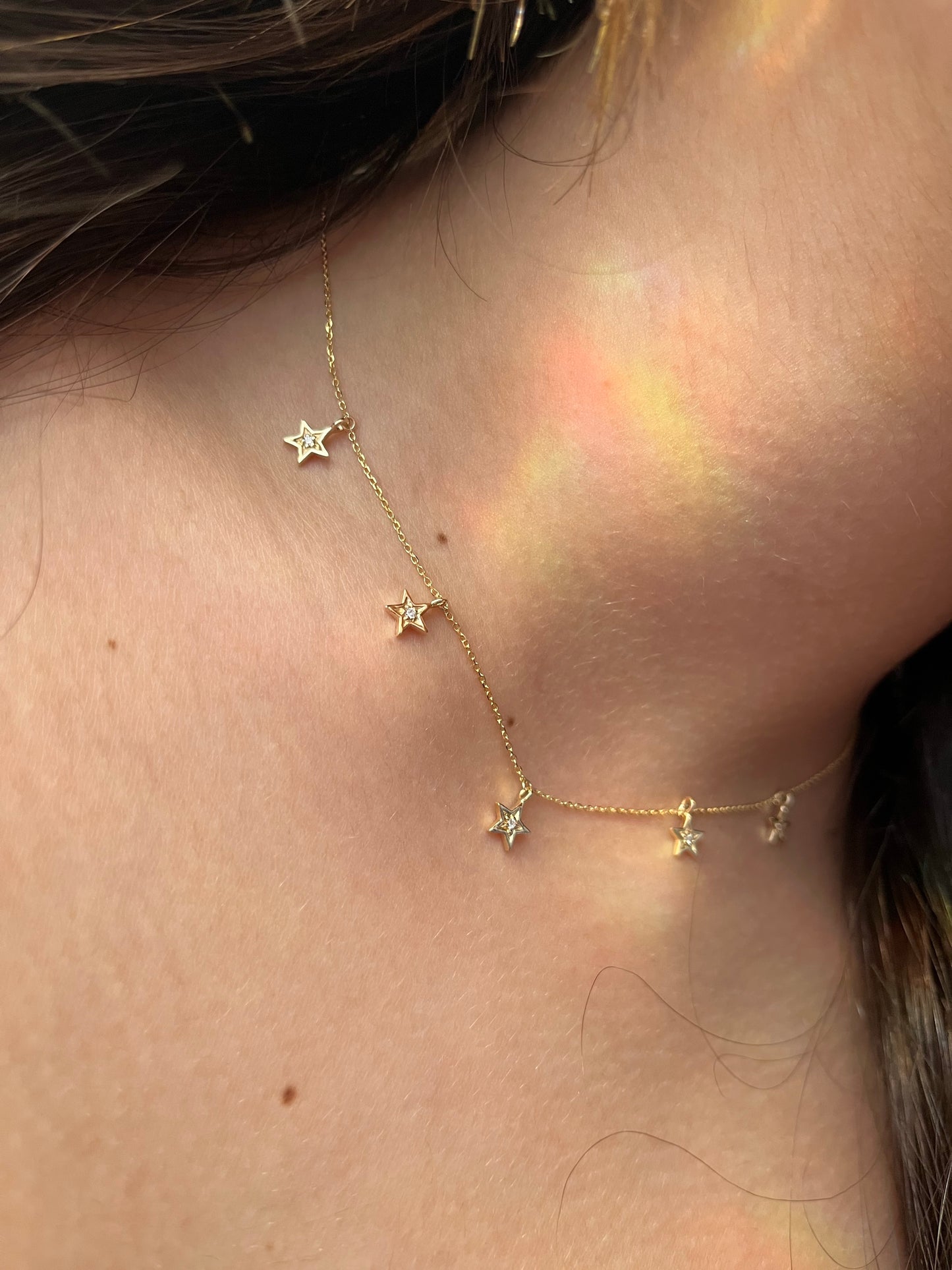 14k Gold Diamond Five Star Necklace