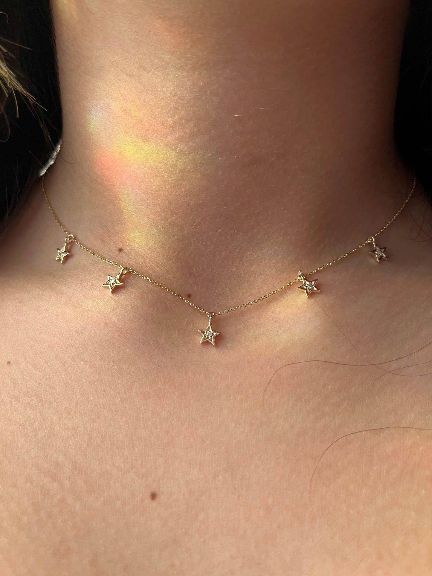 14k Gold Diamond Five Star Necklace