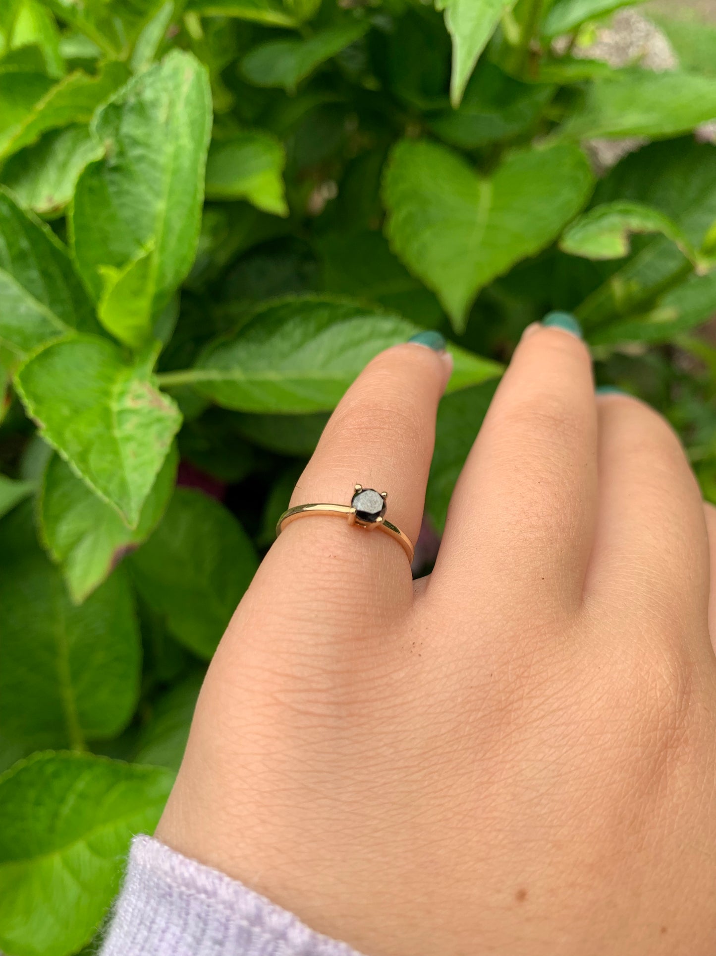 14K Gold Round Black Diamond Ring