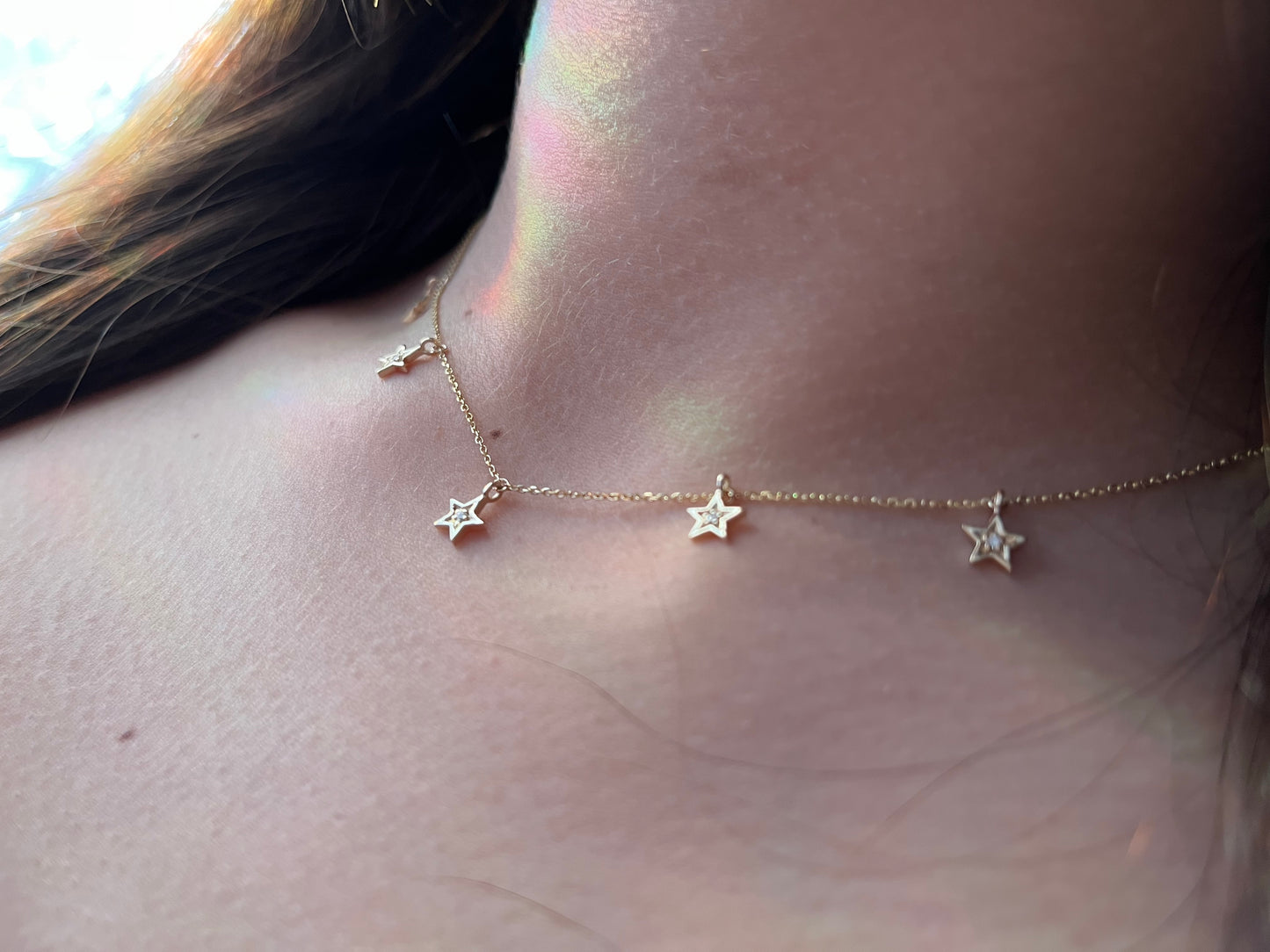 14k Gold Diamond Five Star Necklace