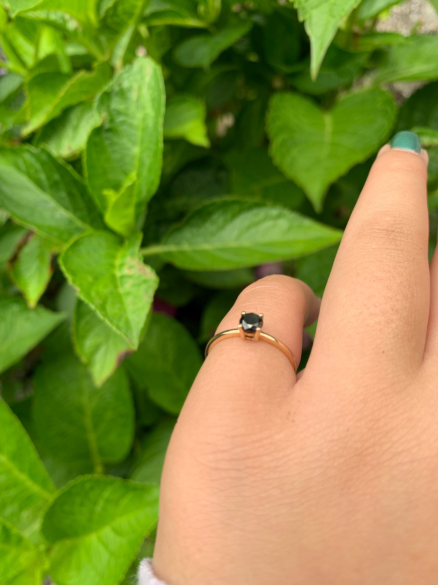 14K Gold Round Black Diamond Ring