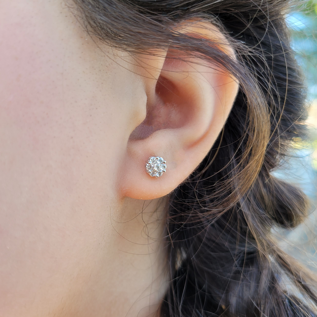 14k Diamond Cluster Flower Earrings