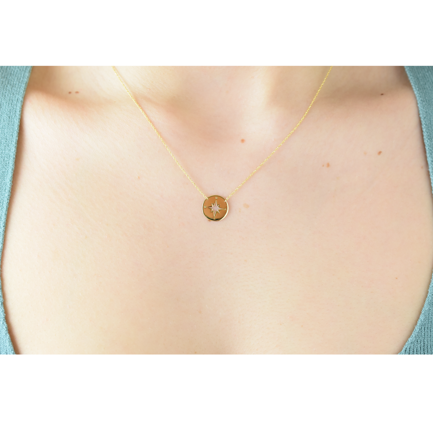 14k Gold North Star Coin Necklace