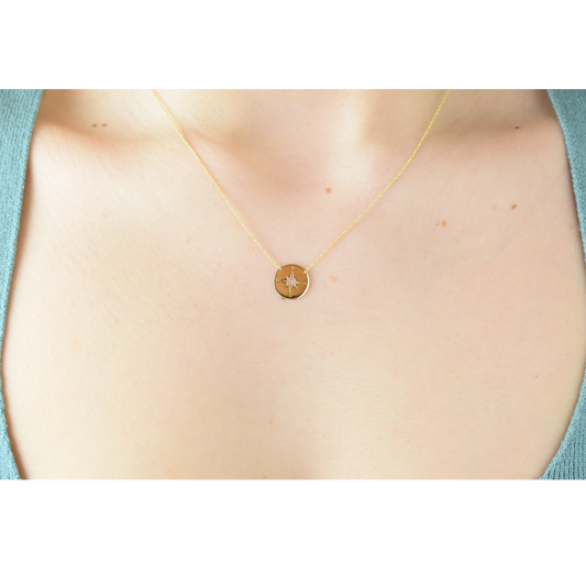 14k Gold North Star Coin Necklace