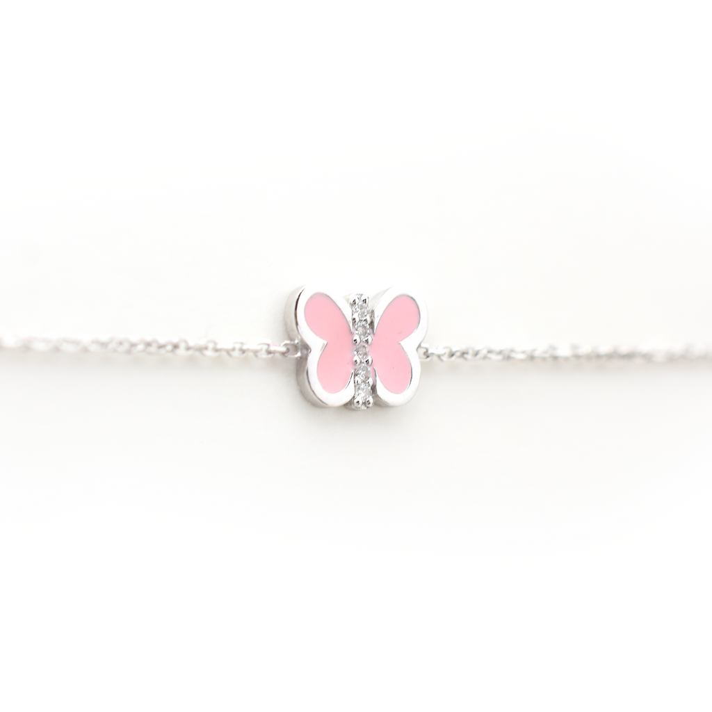 14k Pink Enamel Butterfly Bracelet