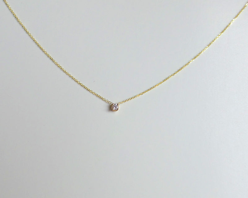 14k gold prong set diamond solitaire necklace 0.05 carat natural diamonds