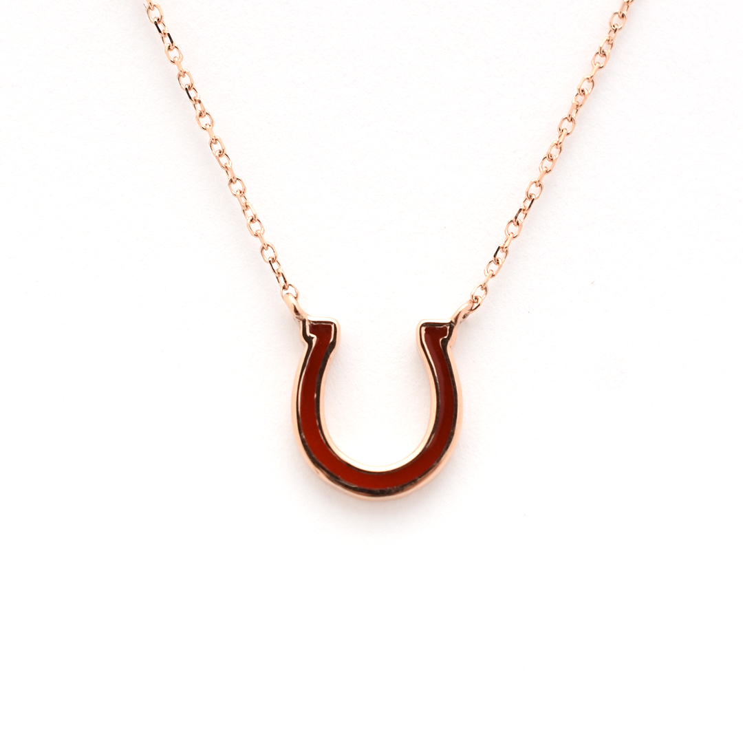 14k Red Enamel Horseshoe Necklace