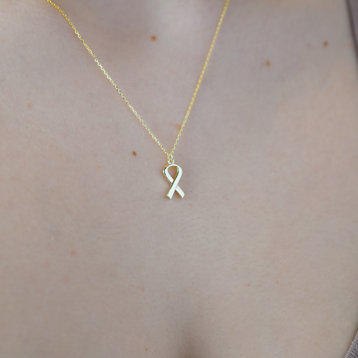 14k Breast Cancer Awareness Ribbon Necklace