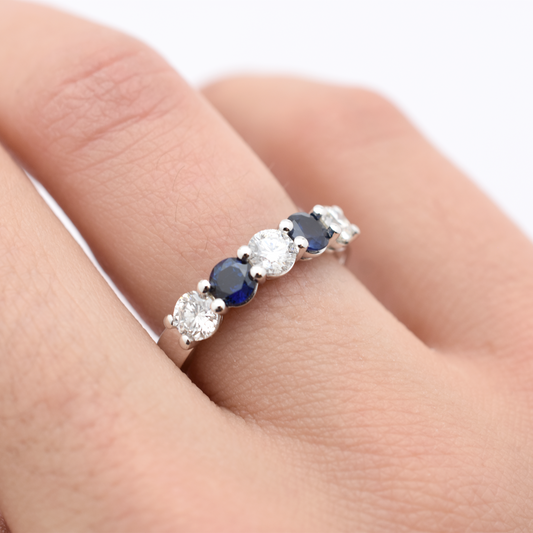 14k Gold Diamond Sapphire Wedding Band