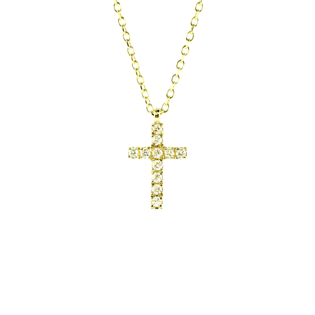 yellow gold micro pave cross