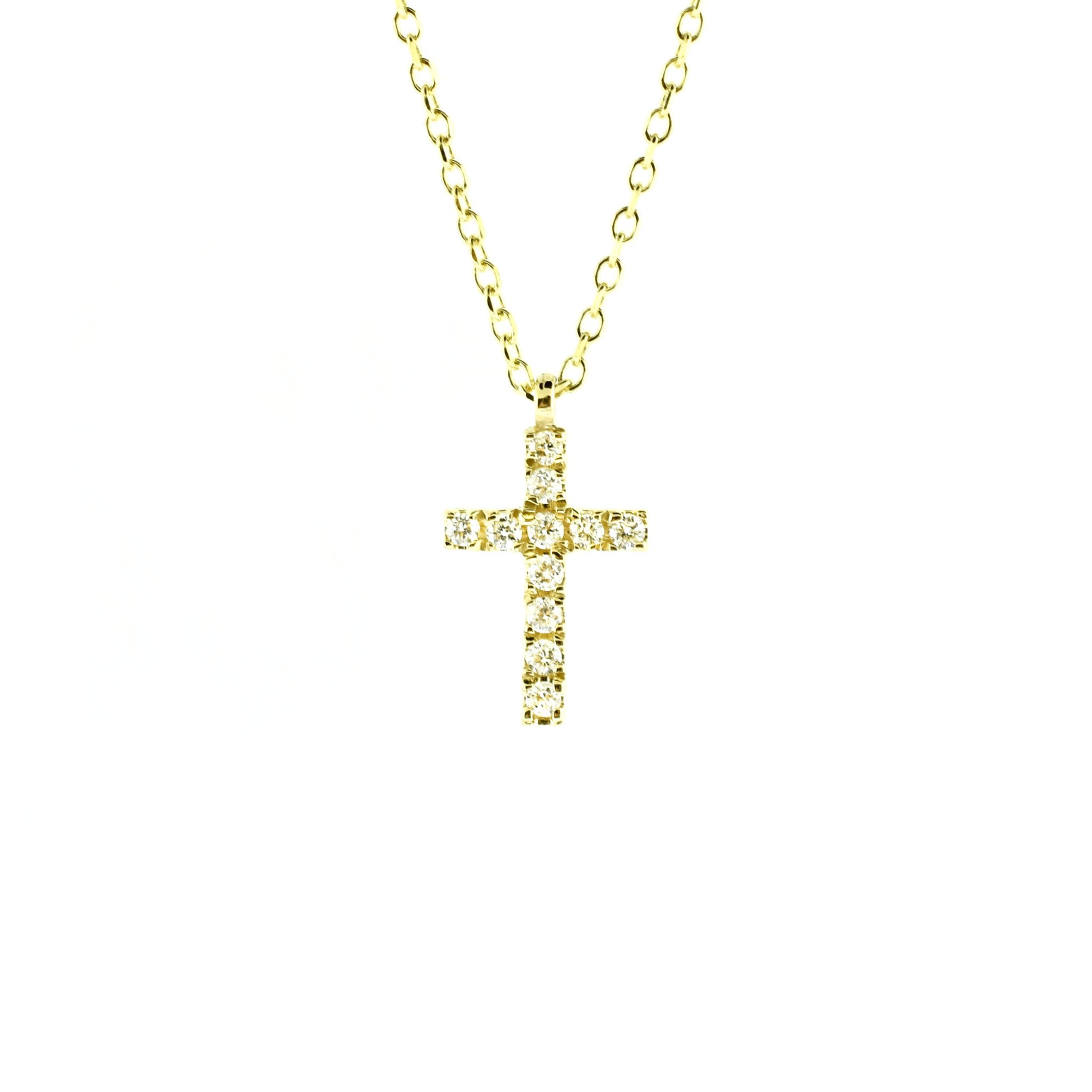 yellow gold micro pave cross