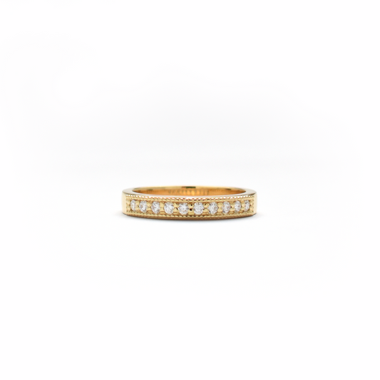 14K Gold Millgrain Diamond Wedding Band