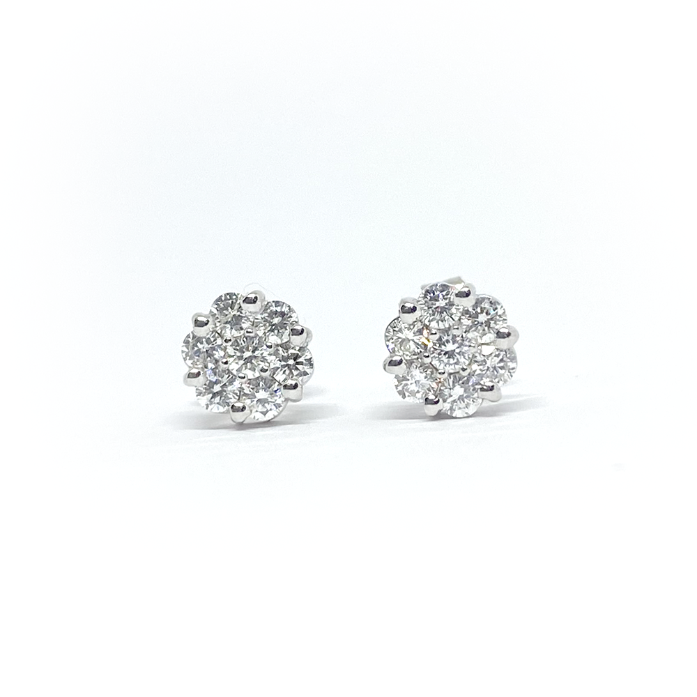 14k white gold diamond cluster stud earrings