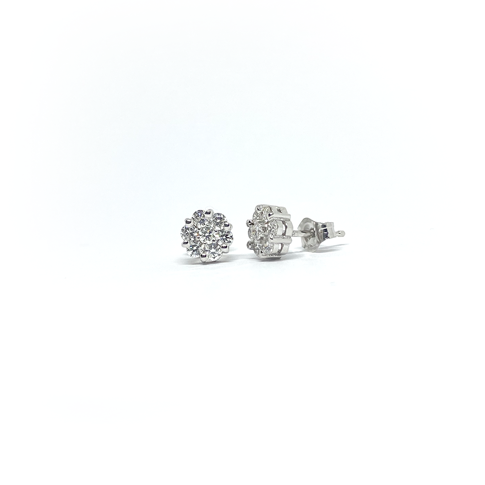 14k Diamond Cluster Flower Earrings