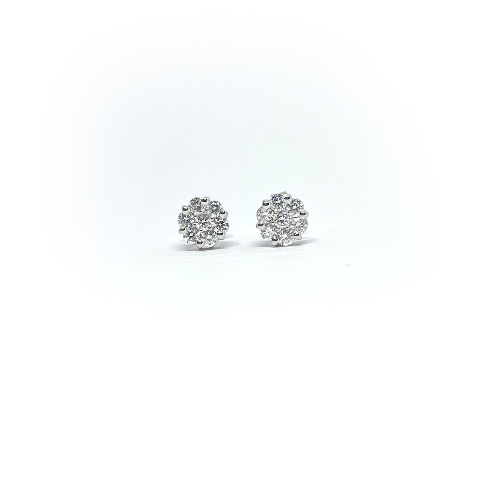 14k Diamond Cluster Flower Earrings