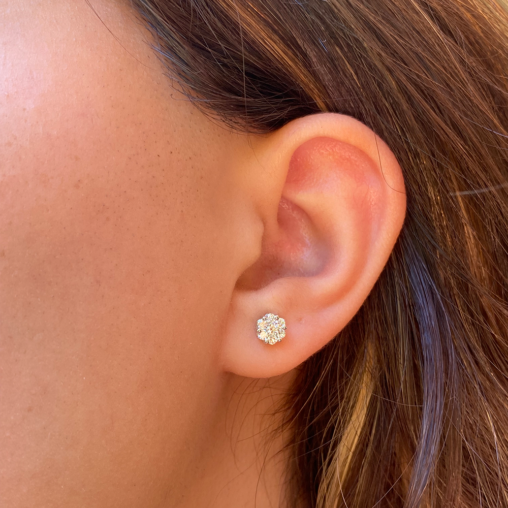 14k Diamond Cluster Flower Earrings