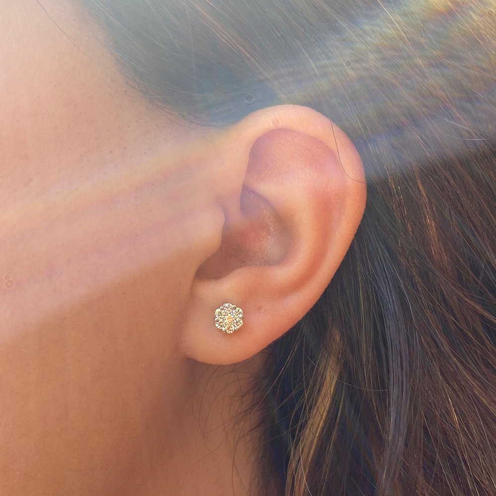 14k Diamond Cluster Flower Earrings