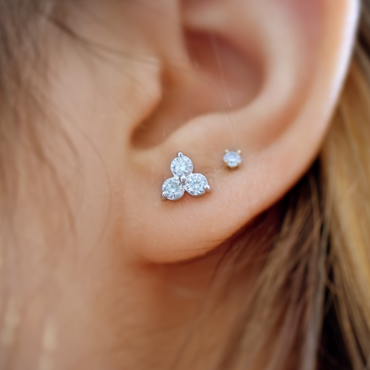 14k Triple Cluster Diamond Earrings