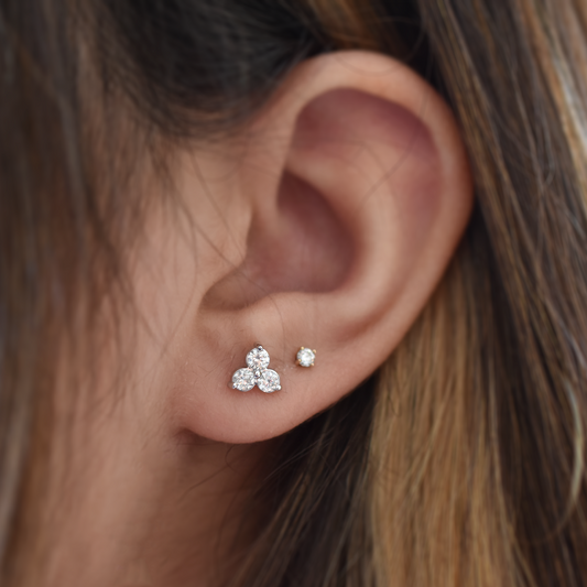 14k Triple Cluster Diamond Earrings