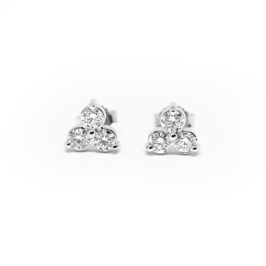 14k Triple Cluster Diamond Earrings