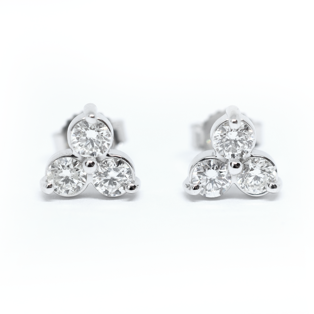 14k Triple Cluster Diamond Earrings