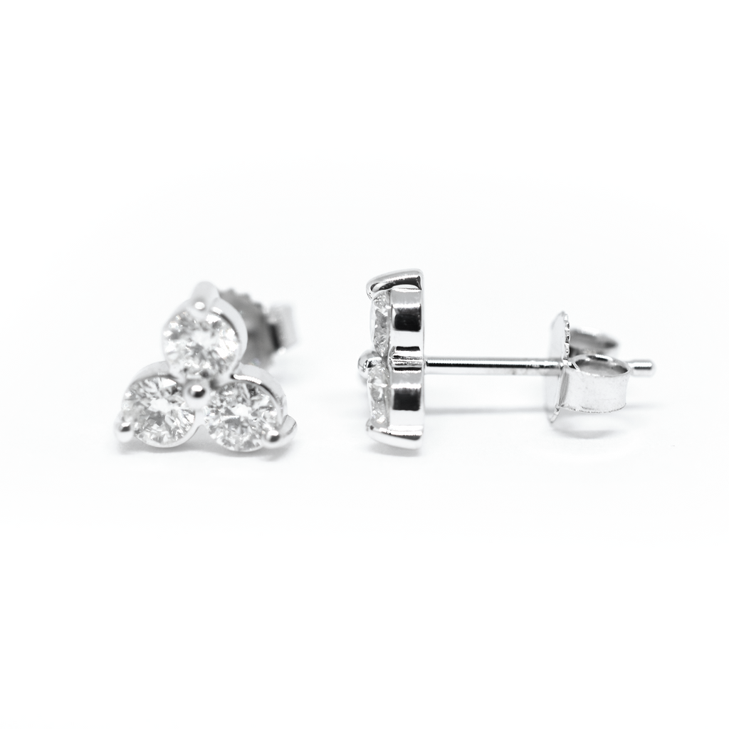 14k Triple Cluster Diamond Earrings