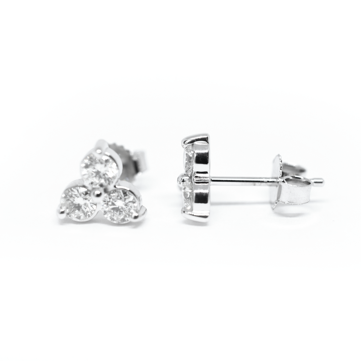 14k Triple Cluster Diamond Earrings