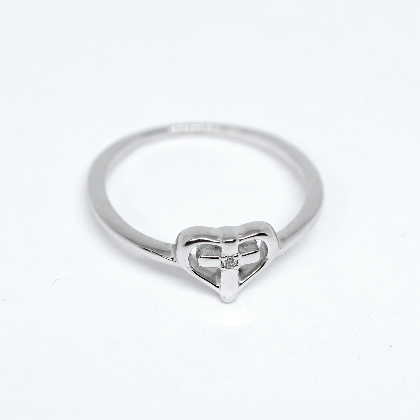 14k Gold Diamond Heart Cross Ring