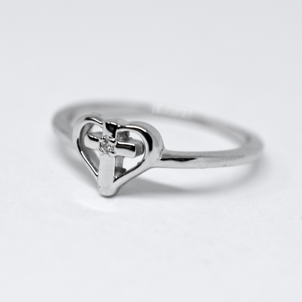 14k Gold Diamond Heart Cross Ring
