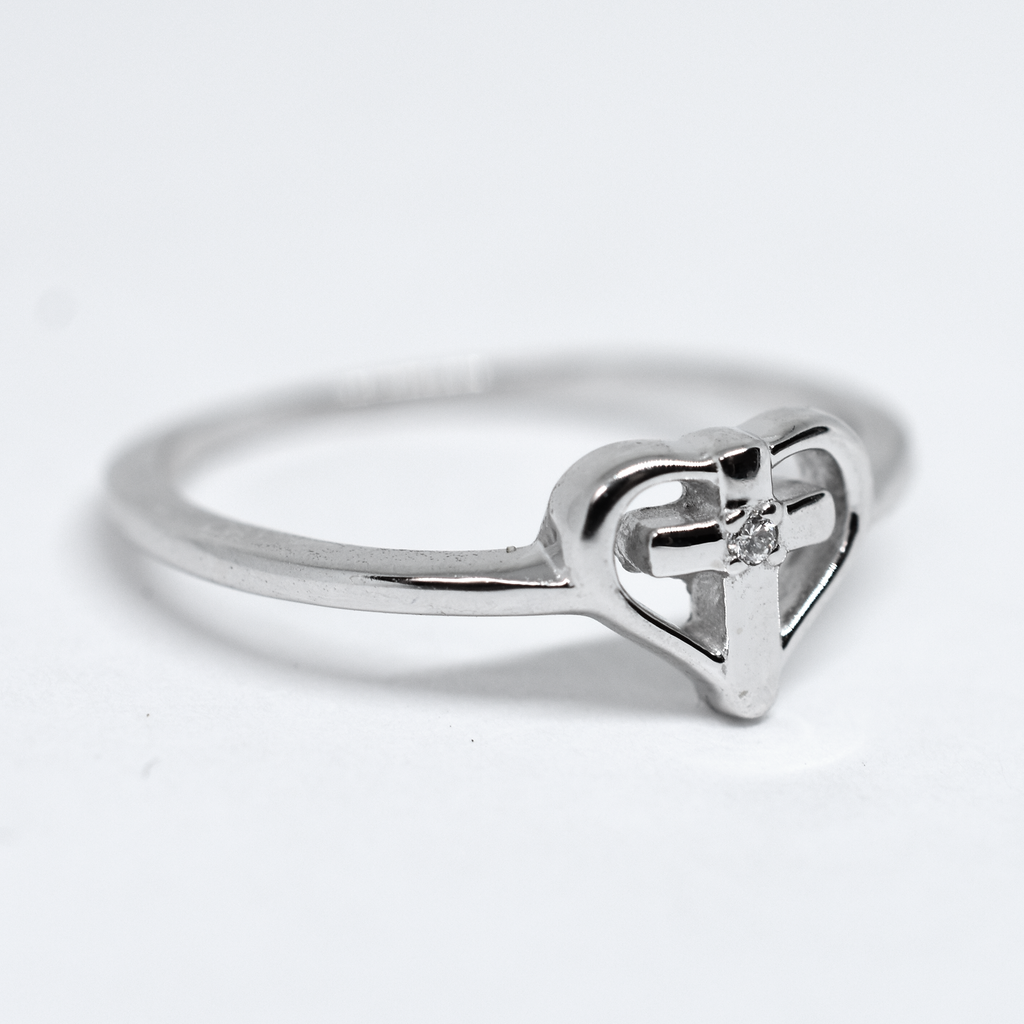 14k Gold Diamond Heart Cross Ring