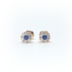 14k Diamond Sapphire Cluster Flower Earrings