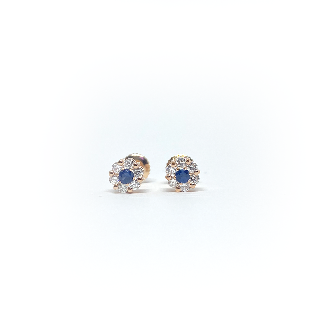 14k Diamond Sapphire Cluster Flower Earrings