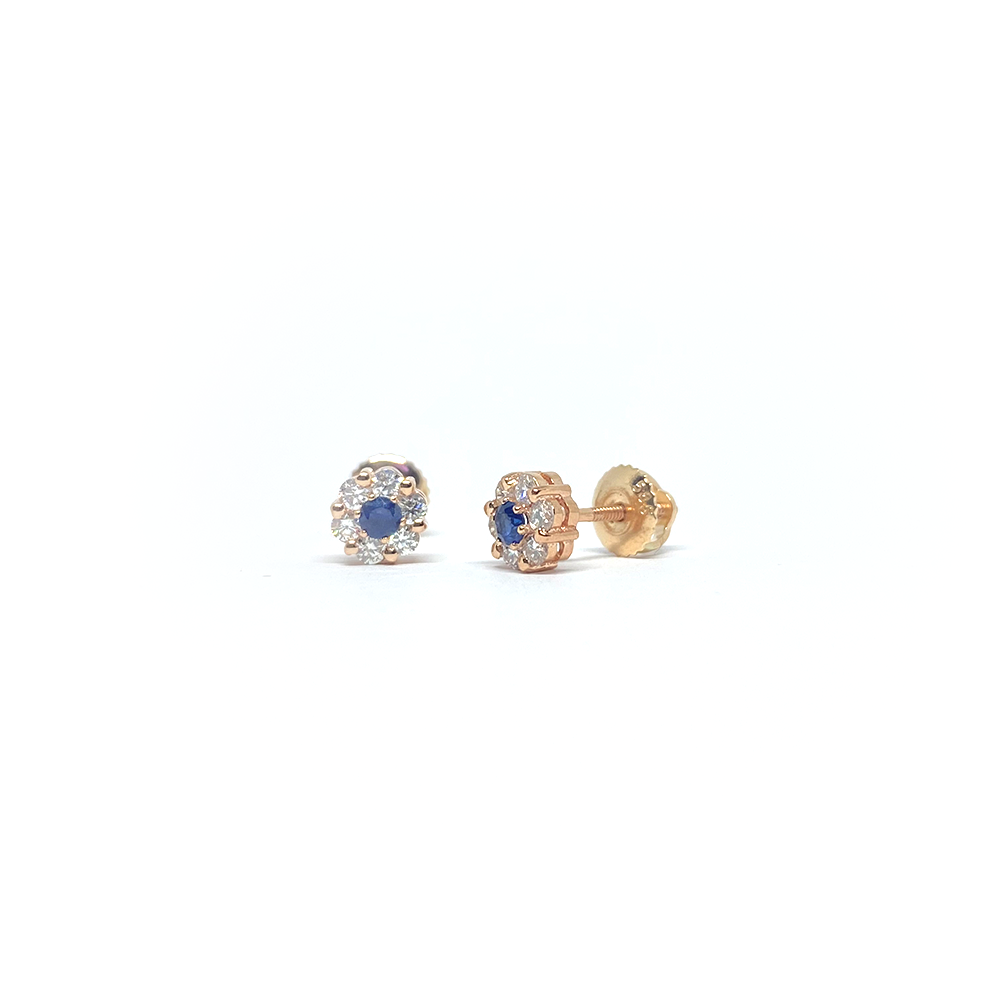 14k Diamond Sapphire Cluster Flower Earrings