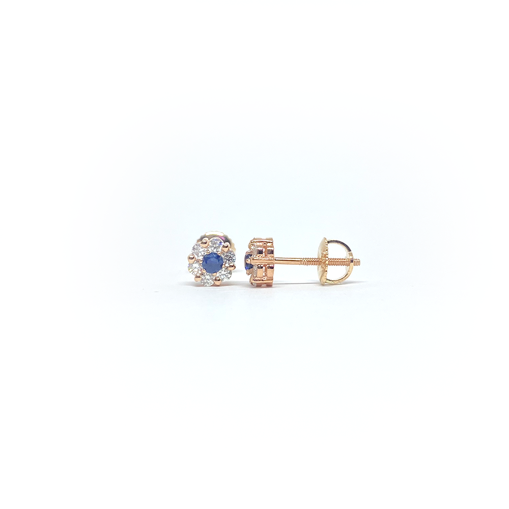 14k Diamond Sapphire Cluster Flower Earrings