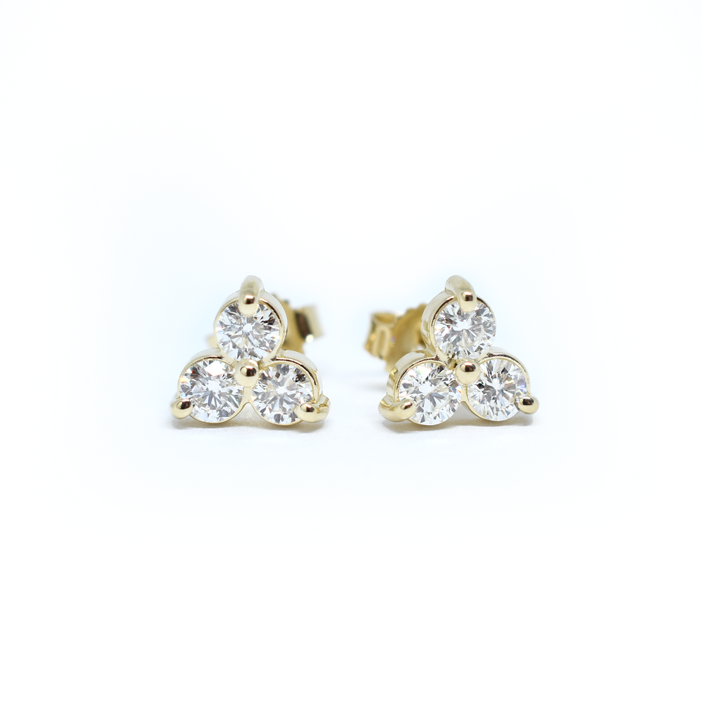 14k Triple Cluster Diamond Earrings