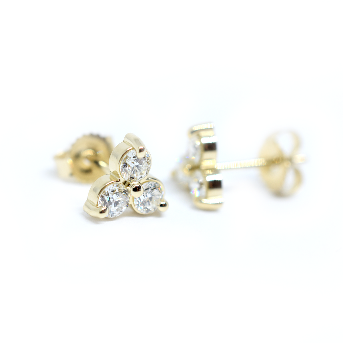 14k Triple Cluster Diamond Earrings