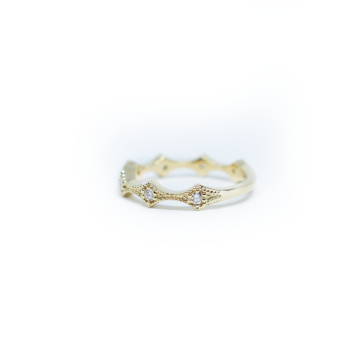 14K Gold Diamond Millgrain Wedding Band