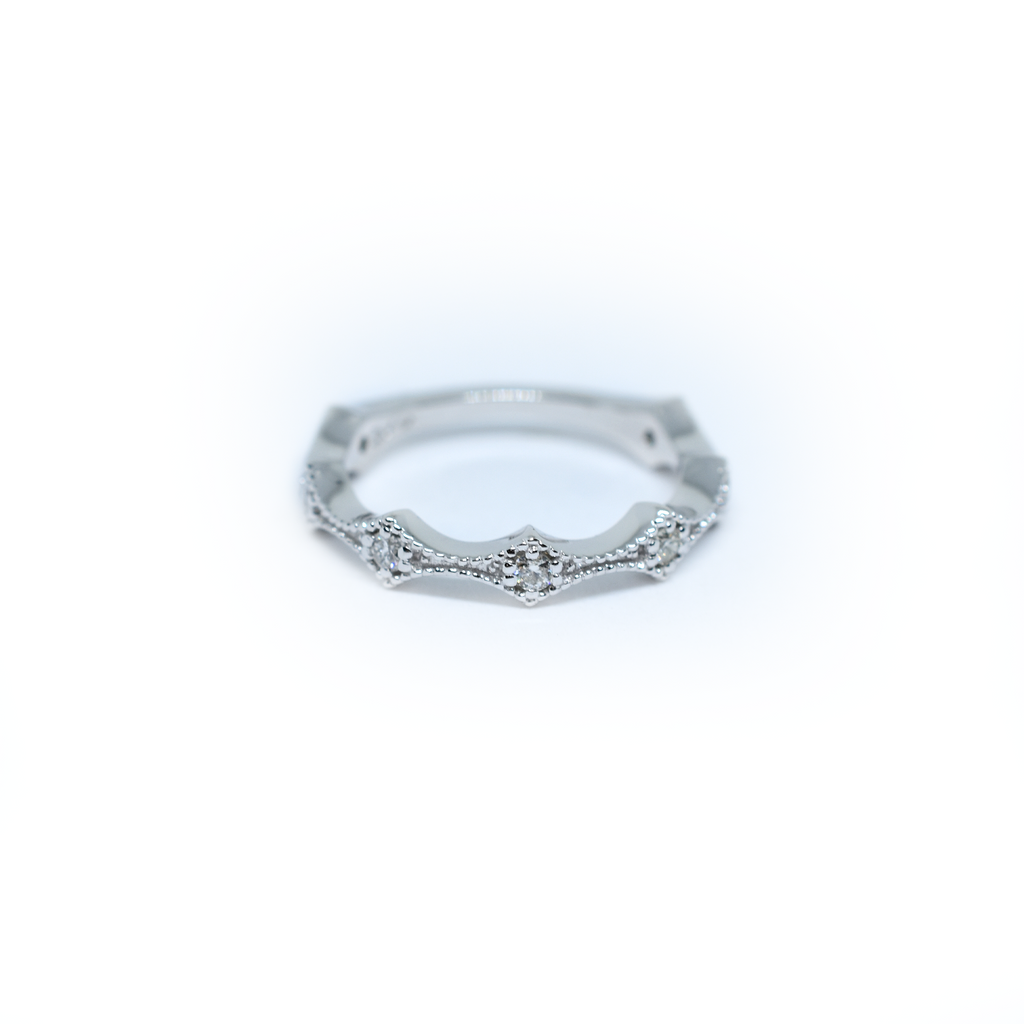 14K Gold Diamond Millgrain Wedding Band