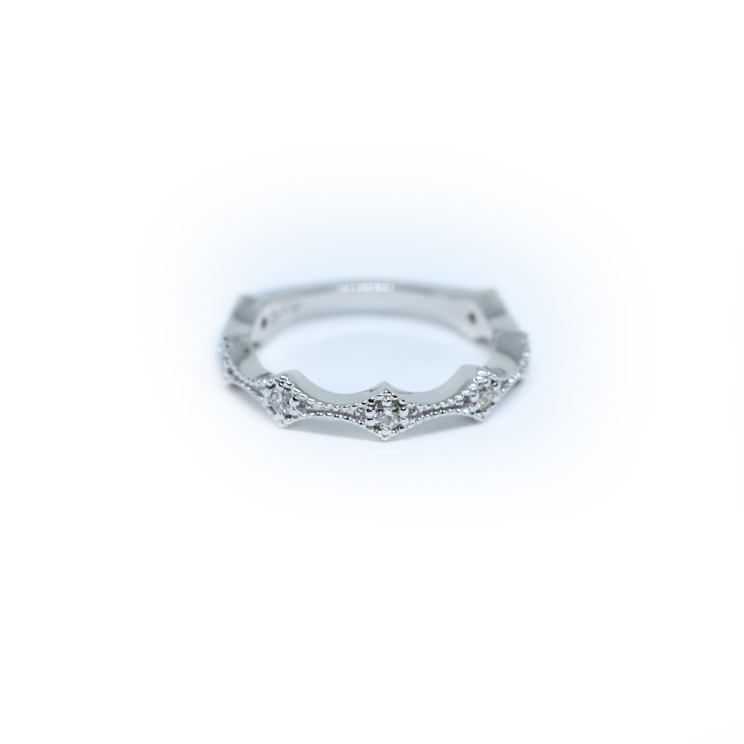 14K Gold Diamond Millgrain Wedding Band