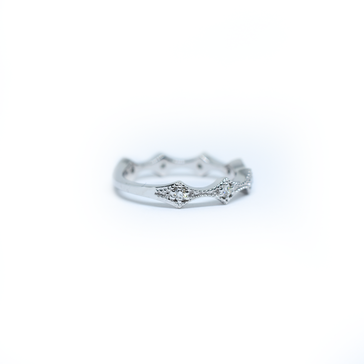 14K Gold Diamond Millgrain Wedding Band