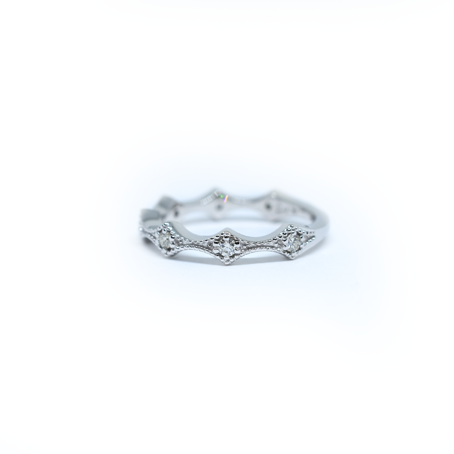 14K Gold Diamond Millgrain Wedding Band