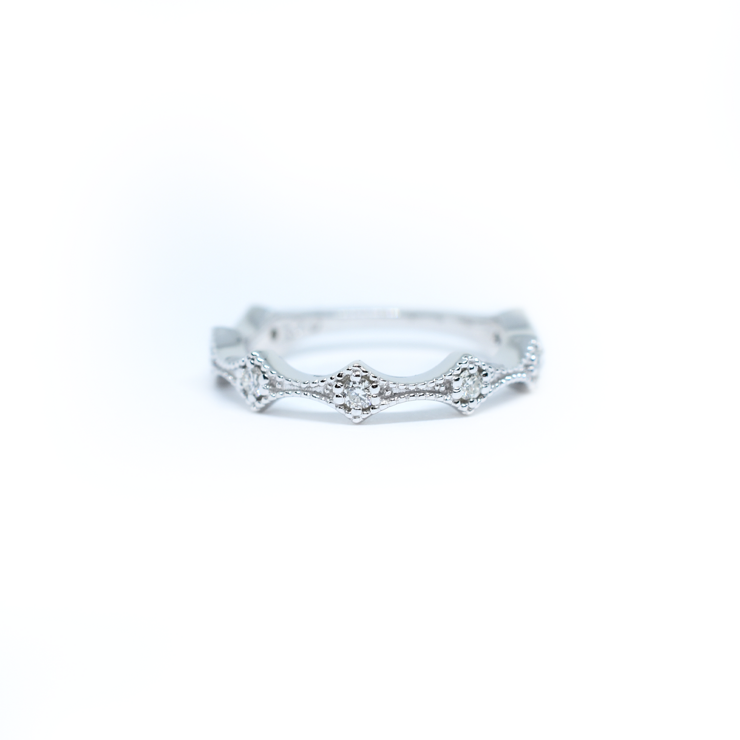 14K Gold Diamond Millgrain Wedding Band