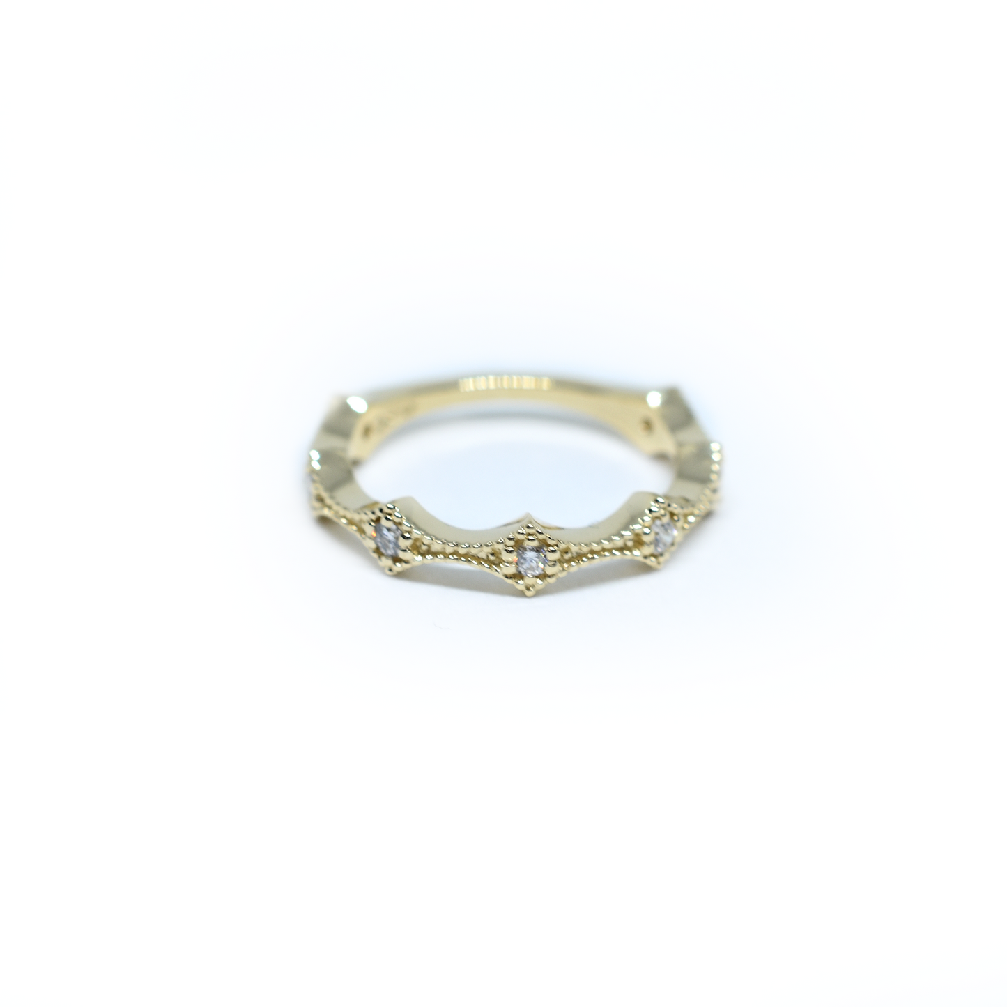 14K Gold Diamond Millgrain Wedding Band