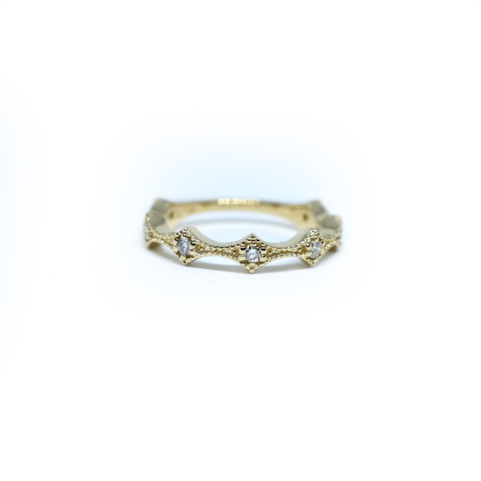 14K Gold Diamond Millgrain Wedding Band