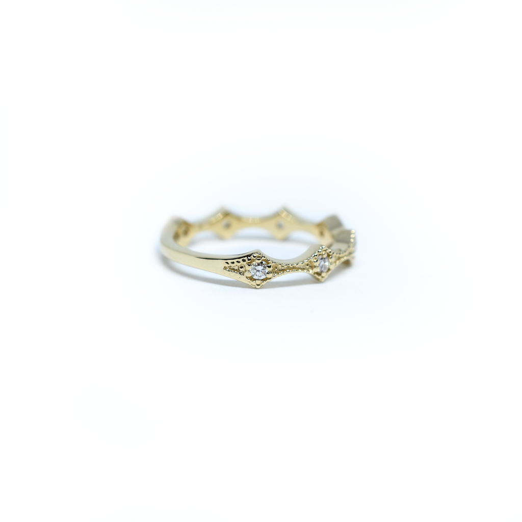 14K Gold Diamond Millgrain Wedding Band